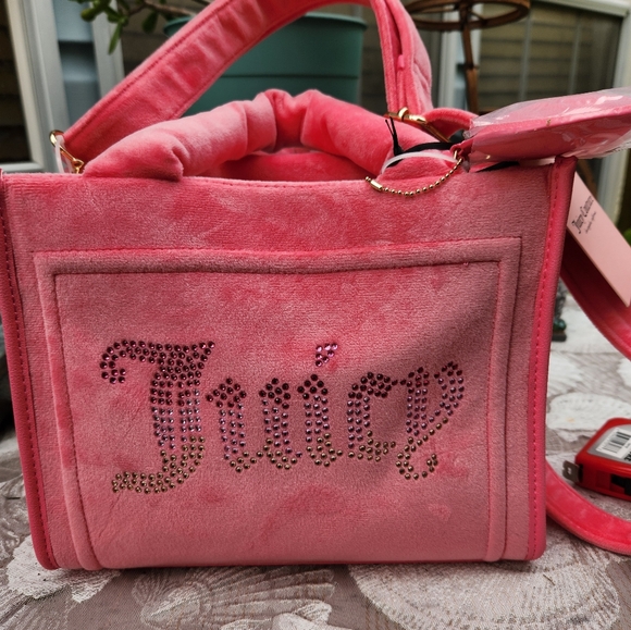 Juicy Couture Pink Velvet With Assorted Tiny Studes 9.5" Wide x 8"Deep - Picture 2 of 12